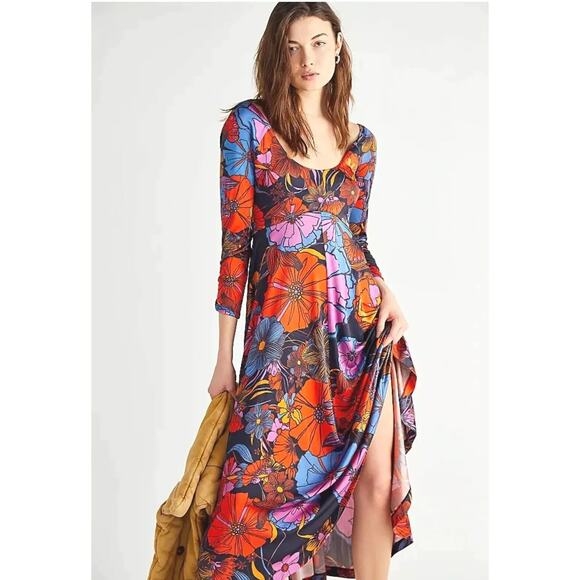 Free People First Date Maxi Dress - L - Black Combo - Picture 1 of 3